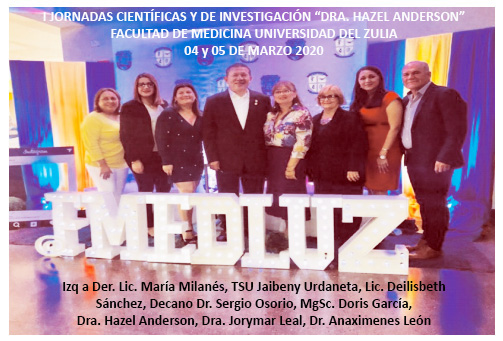 Izq a Der. Lic. María Milanés, TSU Jaibeny Urdaneta, Lic. Deilisbeth Sánchez, Decano Dr. Sergio Osorio, MgSc. Doris García, Dra. Hazel Anderson, Dra. Jorymar Leal, Dr. Anaximenes León