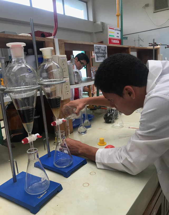 The image indicates the extraction of caffeine in aqueous extracts of leaves of I. guayusa L. using chloroform as solvent.